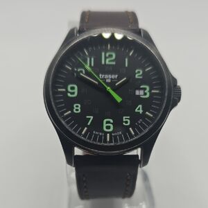 Traser P67 Officer Gun Black Dial Watch with Brown Leather Strap